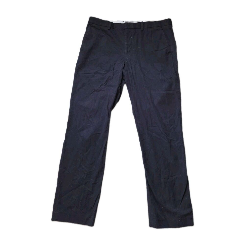 Express Producer Mens Navy Blue Dress Pants Stretch Flat Front 34x32 GUC